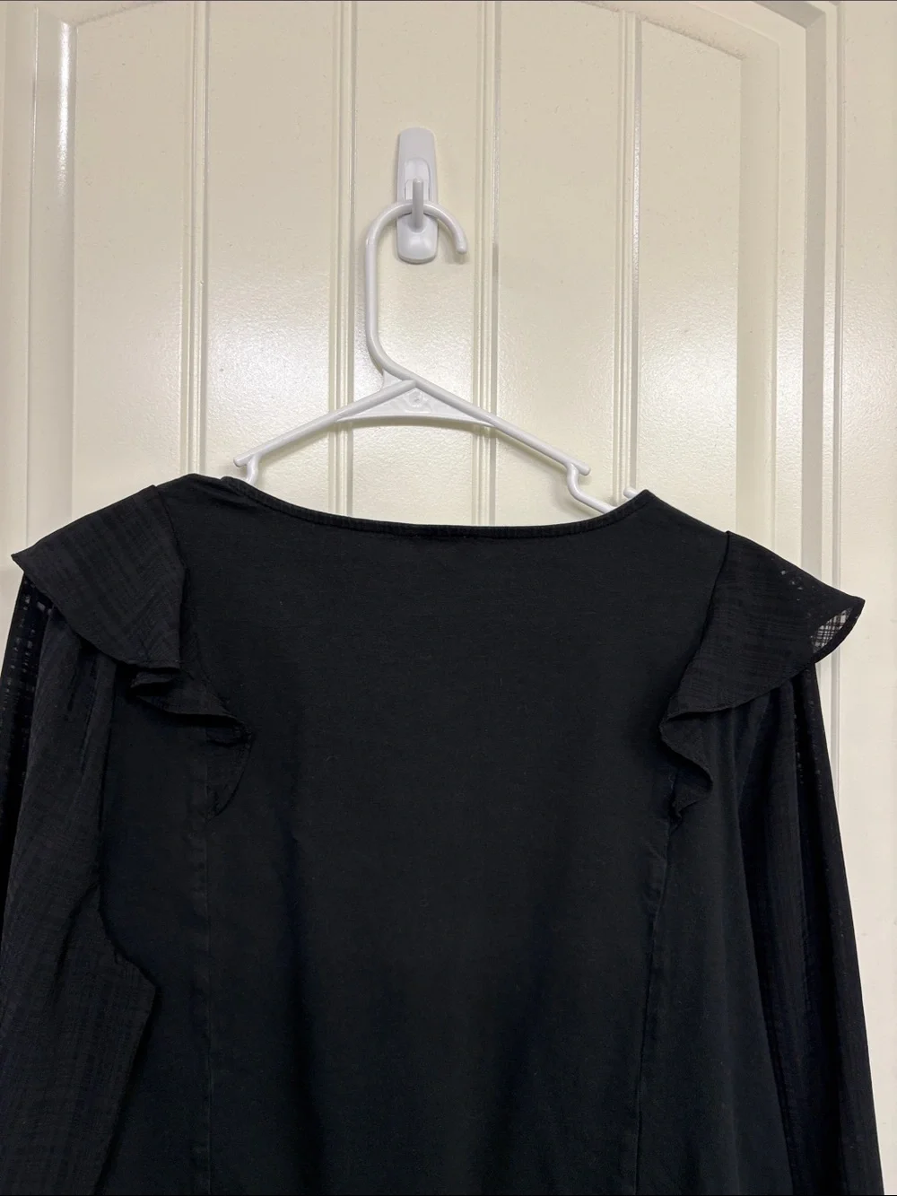 J. Crew Black Ruffle-Trim Long Sleeve Top mixed media